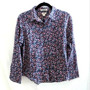 L. L. Bean Wrinkle Resist Floral Button Down Long Sleeve Shirt, Size Petite Smal